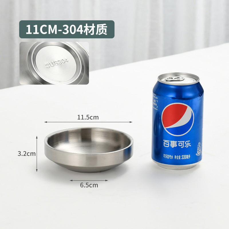304 korean style double-layer stainless steel sauce dish, round barbecue plate, snack dish, korean bbq dipping dish for home use