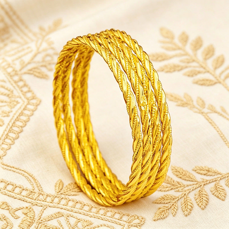 Vintage twisted rope gold-plated bangle - southeast asian & middle eastern wedding style, fine gold bracelet - live stream source, wholesale from manufacturer