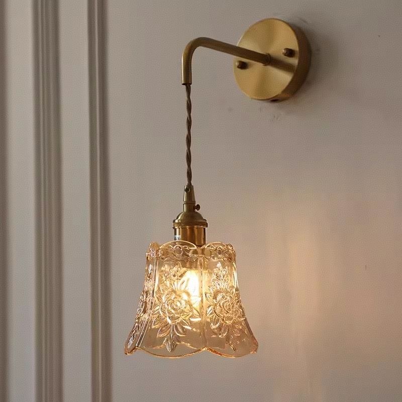 Japanese retro brass glass wall lamp - modern nordic style bedside wall sconce - minimalist bathroom vanity mirror light