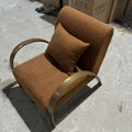 Wide armrest-brown teddy velvet + walnut frame