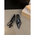 Niche style high heels red toe cap sandals fairy shoes 2024new arrival spring summer black french pointed toe flats