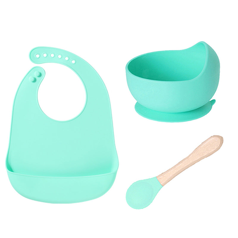 Dongguan Greene Factory Baby Silicone Bib Does Not Contain Bisphenol A Baby Saliva Pocket Children's Tableware Feeding Set