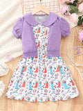 Kids' two-piece set: solid color jacket & printed dress