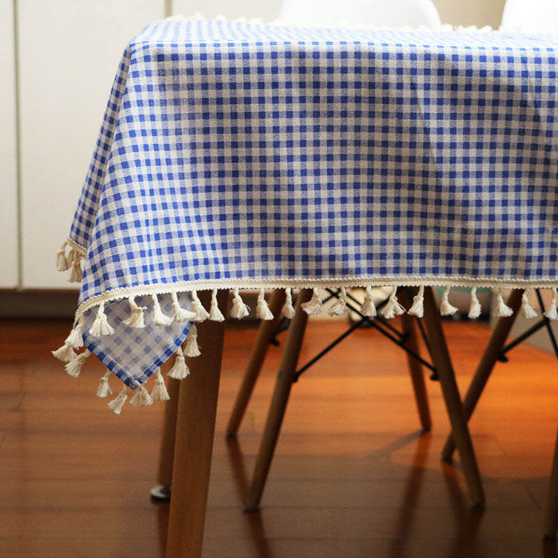 Ins tablecloth fabric cotton and linen small fresh scandinavian style populargirl heart plaid coffee table dining table dormitory desk mat