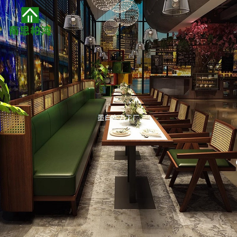 Solid wood hemming rock slab dining table milk tea coffee shop tea house Chinese and Western restaurant hot pot table storage drawer hotel table and chairs