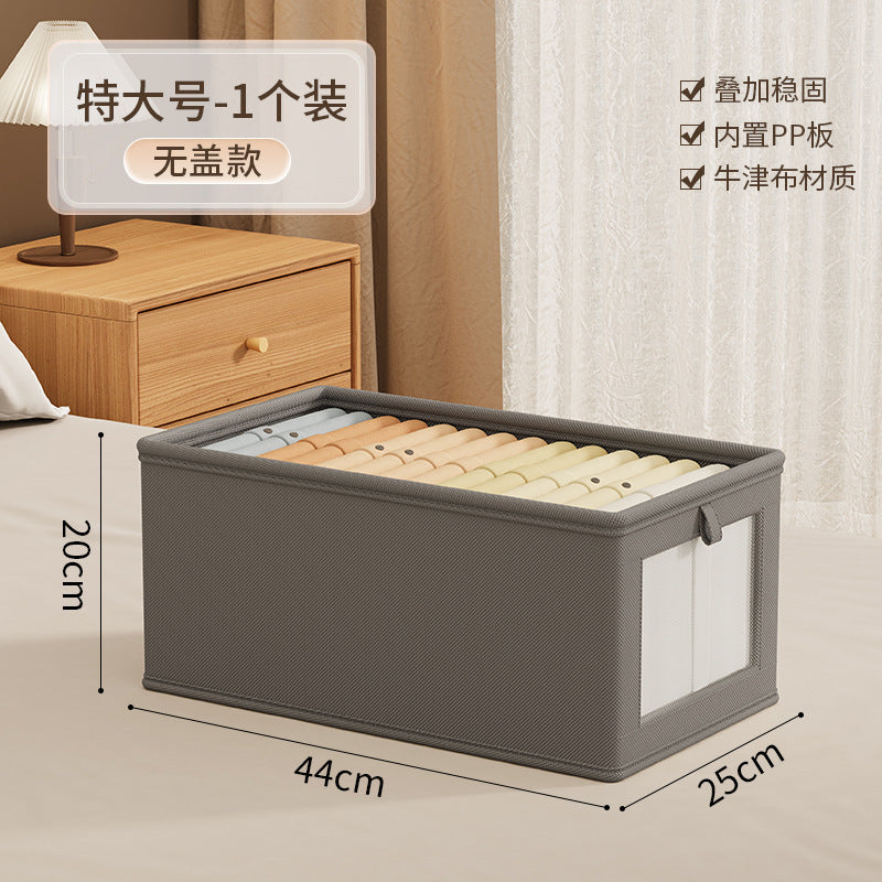 Oxford cloth window-opening visual clothing storage box with lid, household clothes fabric storage box, large finishing artifact box.