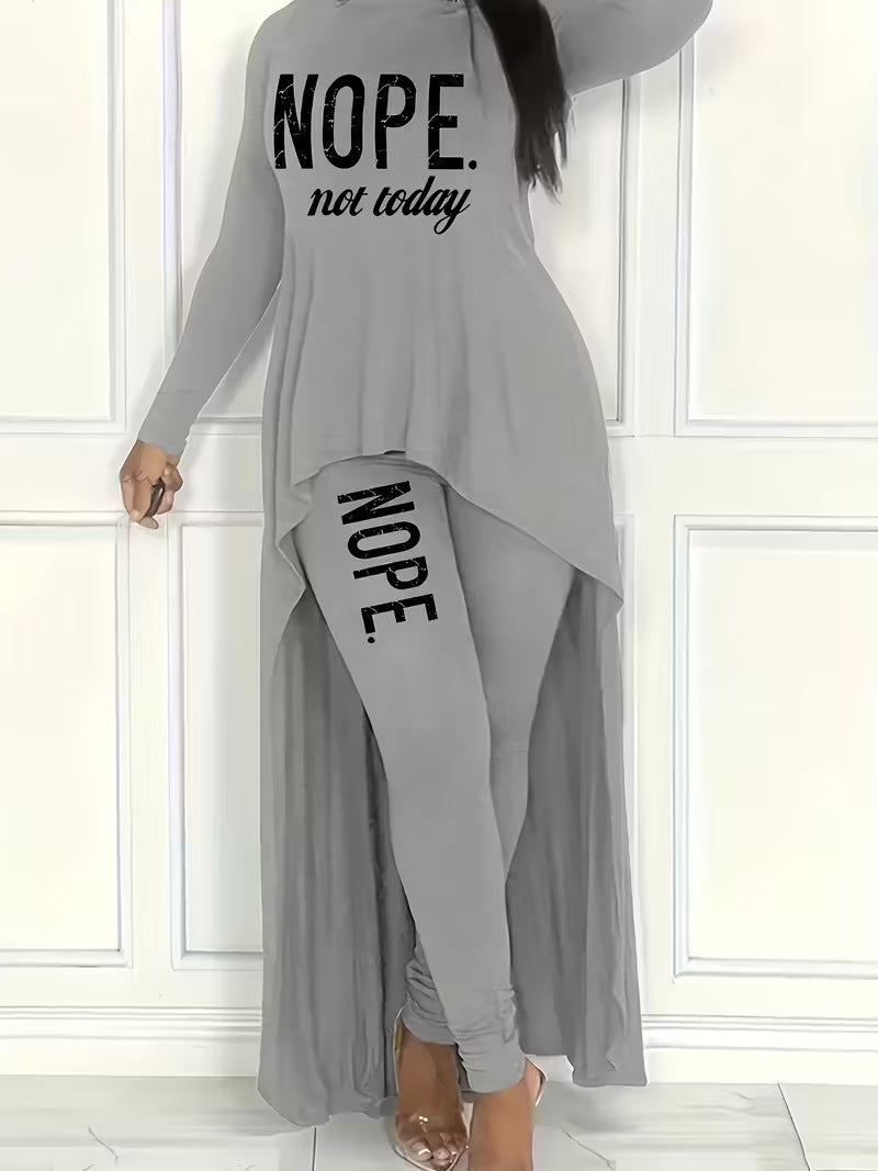 Fall and winternew arrivalletterprintingasymmetricaltopsfashion women's casualtightssuittwo-piece set spring clothing