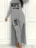 Fall and winternew arrivalletterprintingasymmetricaltopsfashion women's casualtightssuittwo-piece set spring clothing
