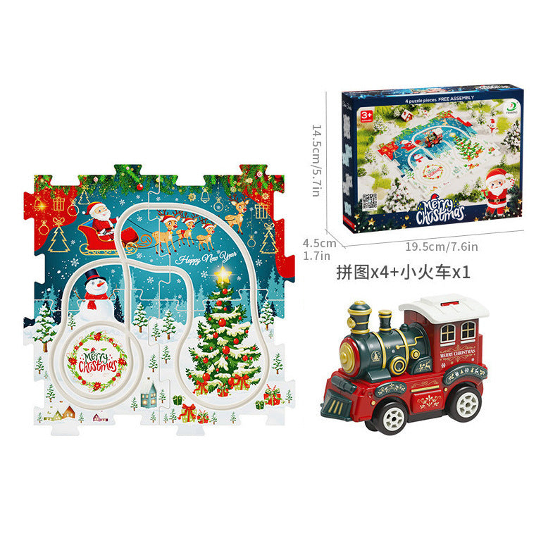 Diy children's educational track car set - multiple scene city map building electric puzzle track car