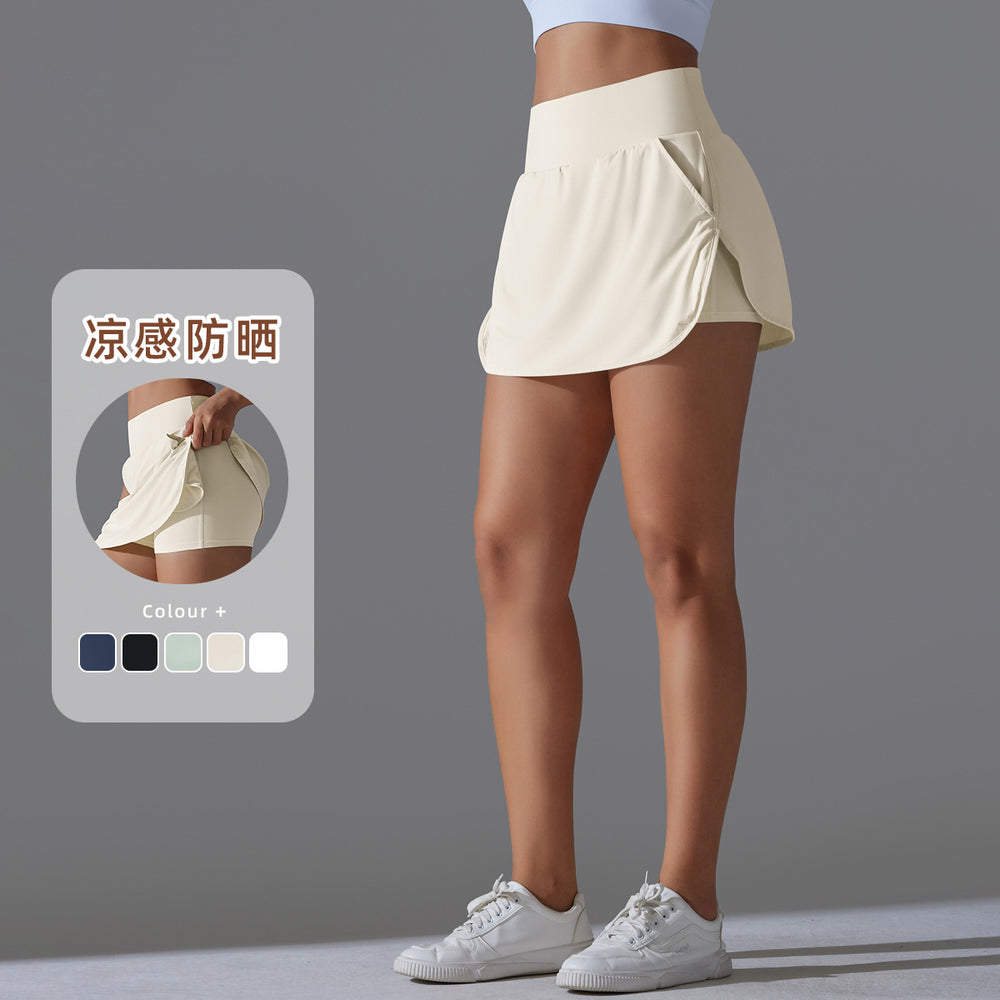 New arrivalfake two-piece inner wear nude slimming lookflap pocket pants tennis skirt cool sun protection yoga fitness sports skirt pants