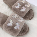 2024 new fuzzy slippers - autumn/winter butterfly slides, wholesale cotton house slippers with rhinestone embellishments, women's plush slippers for outdoor wear