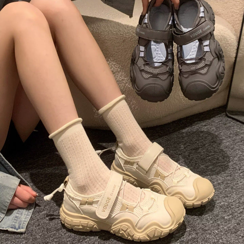 Mesh ugly cute flats women's 2026 summer new thick solecut out women's shoes thin breathable casual sports shoes sandals