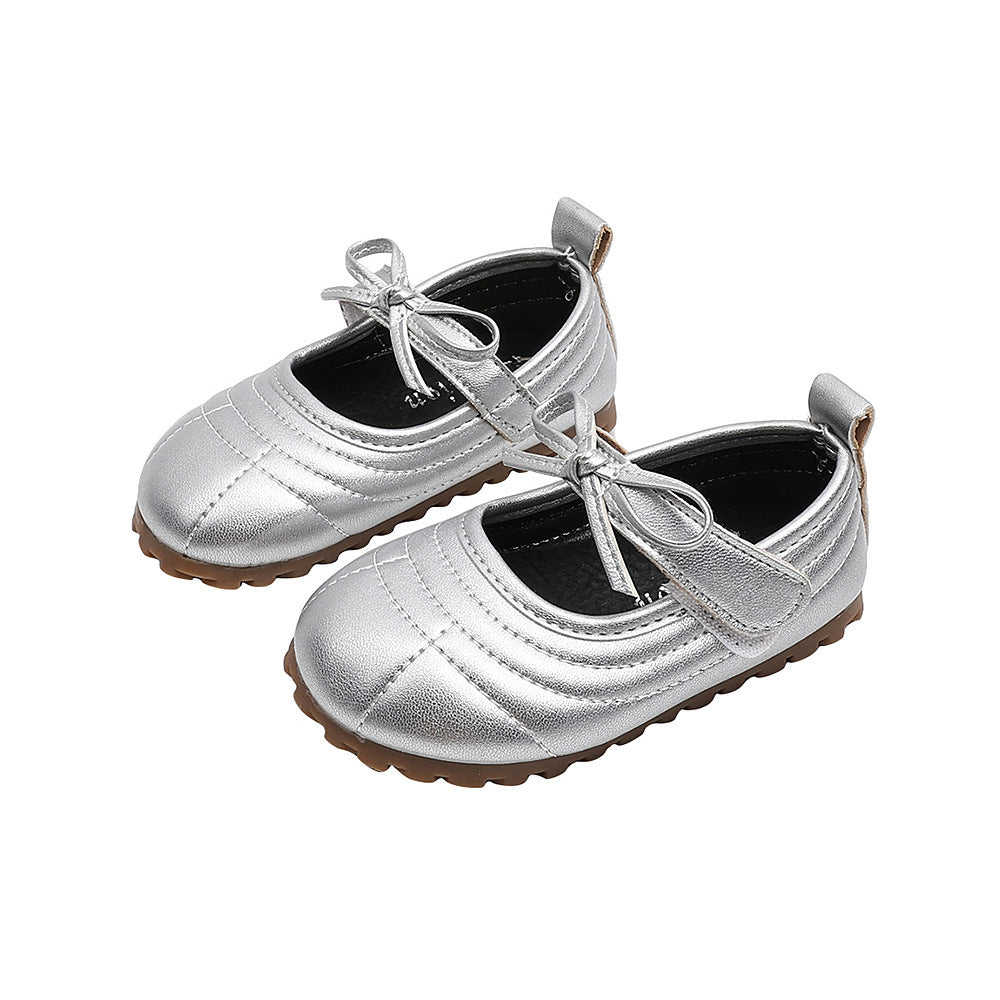 Vancahao kids' leather shoes -  autumn new collection - korean style sweet bow princess flats for little girls