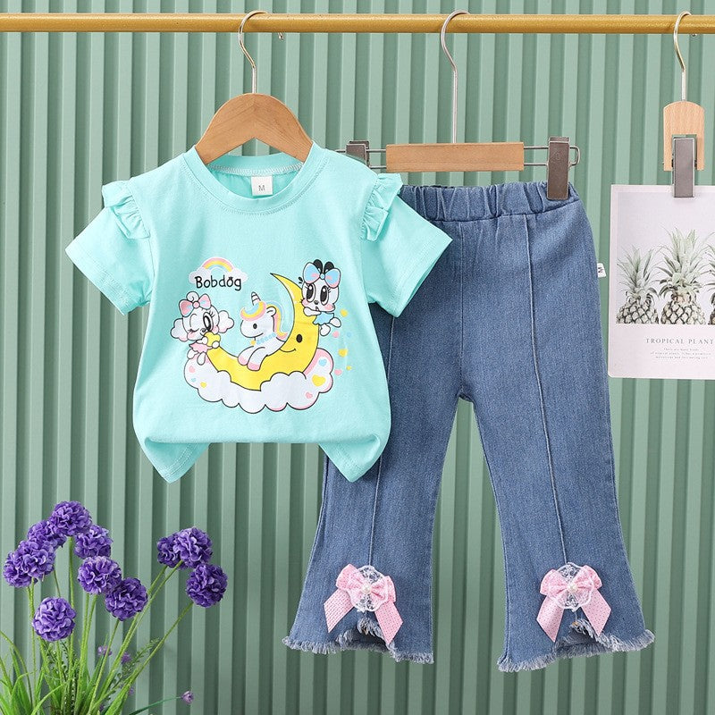 Boys' summer outfit  new style baby summer clothes wholesale moon doll trendy two-piece set for mid-to-large children