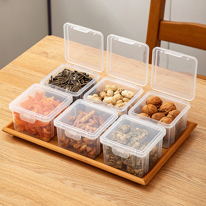 Desktop square clamshell storage box Plastic crisper Food grade nut snack storage box Sealed storage box
