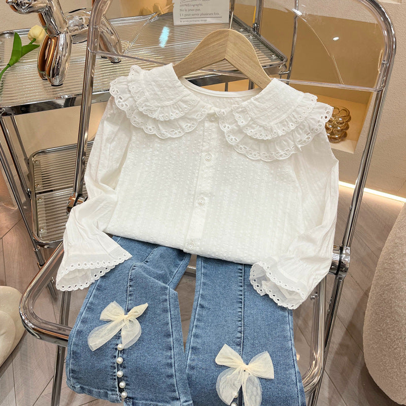 Girls' long-sleeve shirt - autumn  collection - kids' double-layer peter pan collar blouse - korean style princess top