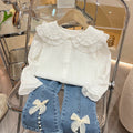 Girls' long-sleeve shirt - autumn  collection - kids' double-layer peter pan collar blouse - korean style princess top