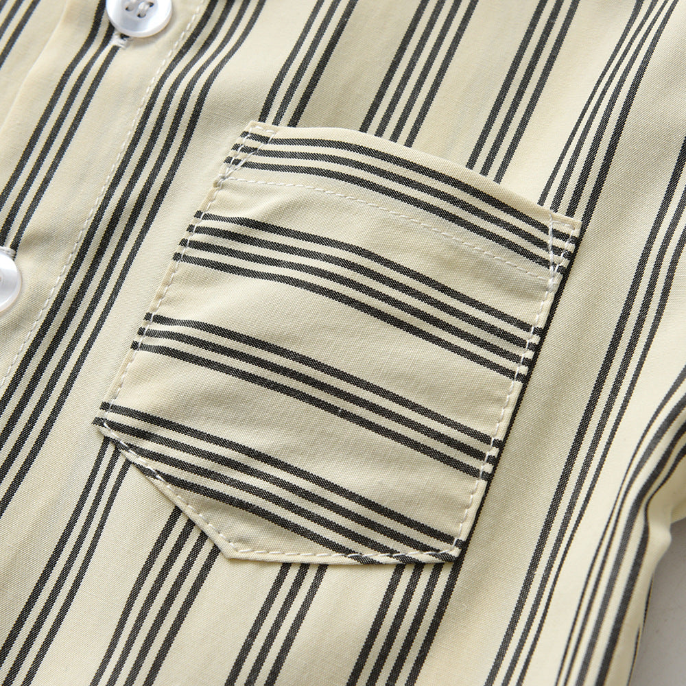 Korean style kids' outfit: new trendy striped short-sleeve overalls two-piece set for boys - lightweight summer korean fashion children's clothing