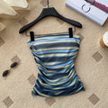 Sexystripeswork clothing style tube top women's summer pleated waist slim slimming lookshorttopshot girl style