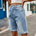 European and american clothing cross-border trade independent station  new arrival ripped and curled half length denim shorts casual pants trendy