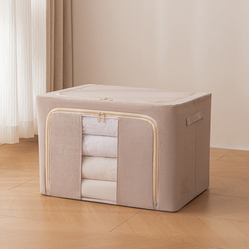 Clothes storage box Cotton and linen with steel frame Foldable storage box Cotton quilt down jacket finishing box Fabric Baina box