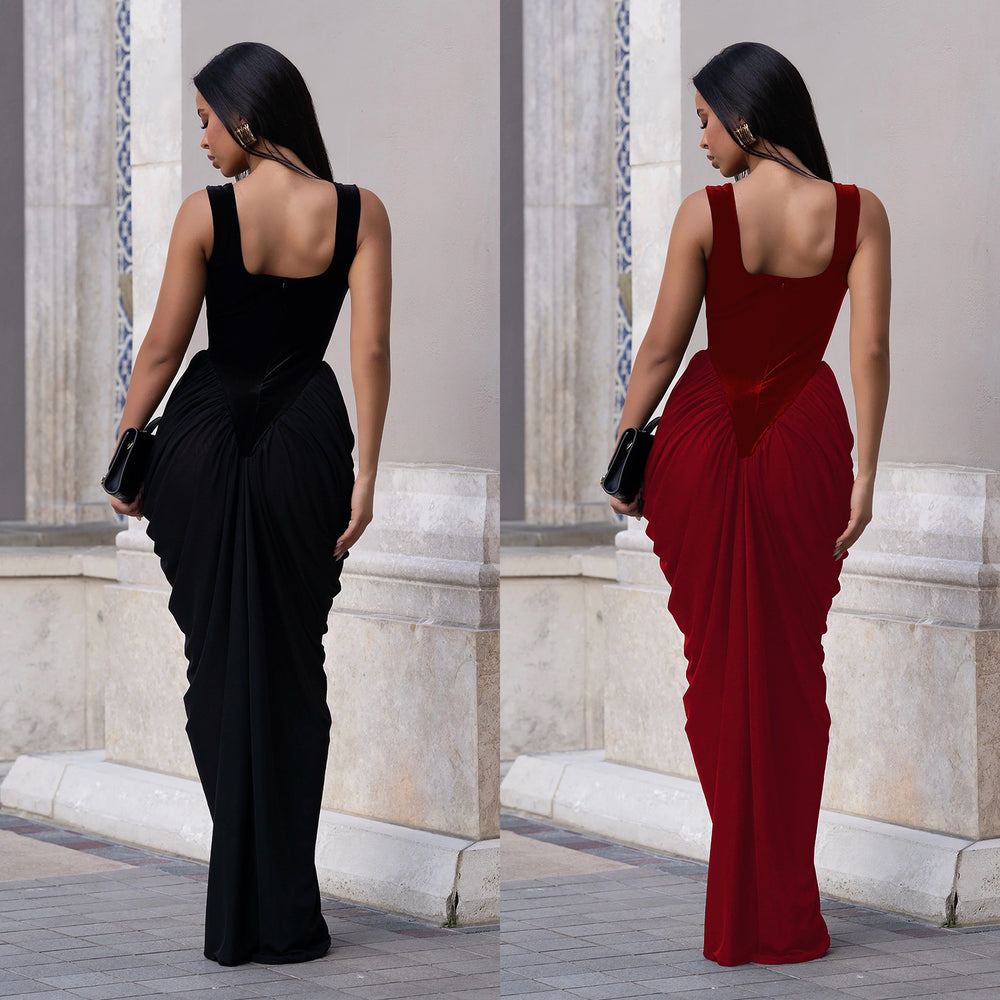 C7582 cross-border   fashion women's elegant waist-cinching backless sleeveless bodycon dress