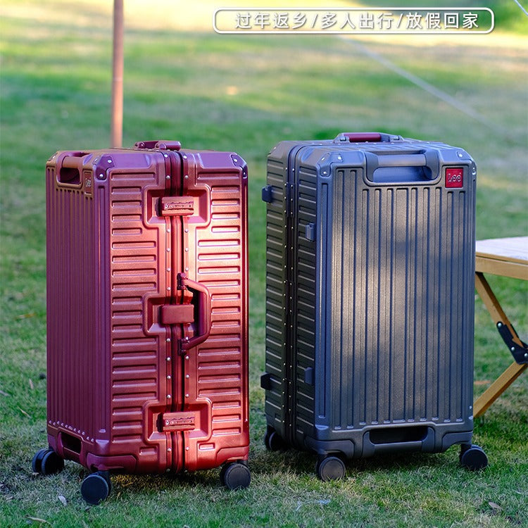 Large capacity suitcase Women's high-value trolley case Aluminum frame universal wheel suitcase 30-inch password bag leather case