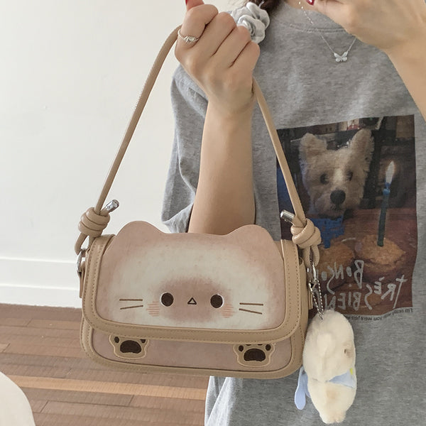 Toast cat bag women 2025 new trendy fashion cartoon handbag versatile shoulder messenger bag women
