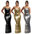 C7332 cross-border new european and american  party evening dress sequin suspender dress foreign trade women's long dress