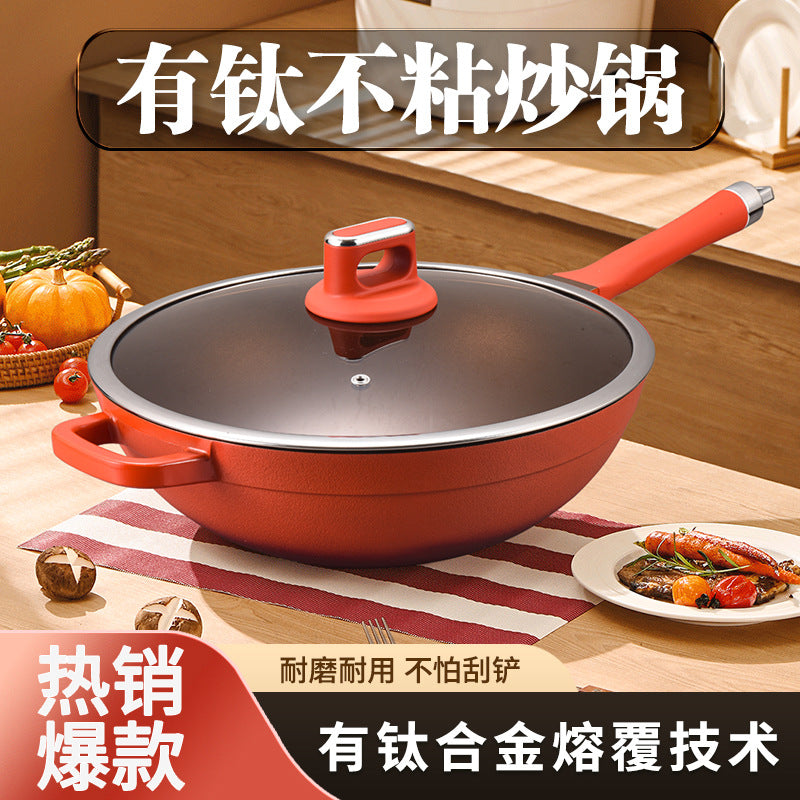 Titanium non-stick wok - premium cast aluminum flat bottom pan - induction compatible - perfect for everyday cooking & gifting