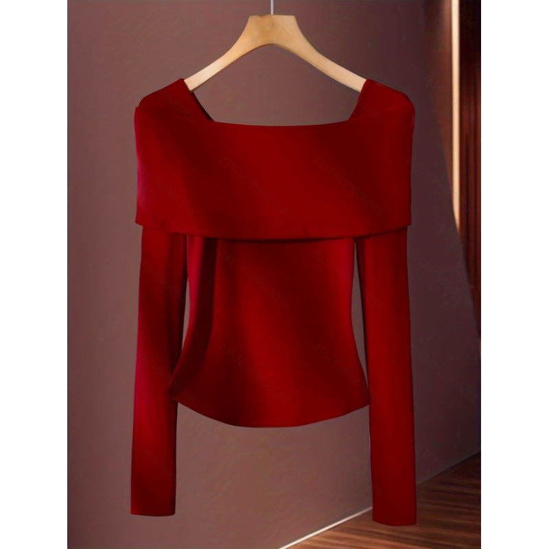 Women's new autumn/winter elegant romantic bow-decorated white lace trim slim-fit t-shirt - perfect for dates