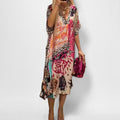 new cross-border women's summer dress: european and american casual leopard print colorful print deep v-neck dress