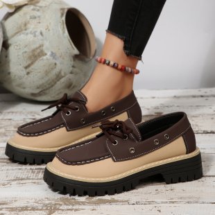 new arrival british style retro front tie backlow ankle flats women's export color matching rivets casualthick sole loafers
