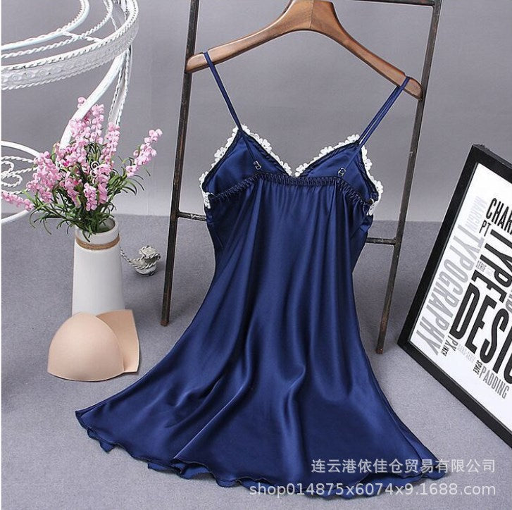 Women's satin robe sexy nightgown lace bathrobe summer casual loungewear evening dress sleepwear