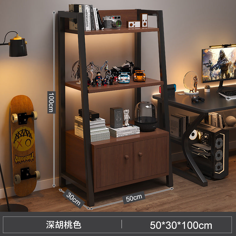 Shelf Floor-to-ceiling storage shelf Multi-layer bookshelf E-sports room Computer table Locker Wrought iron trapezoidal display shelf