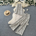 Lazy style printing vest loose pantseleganttwo-piece set women's summer flesh-covering slimming lookhigh waistslimming looksuit outfit