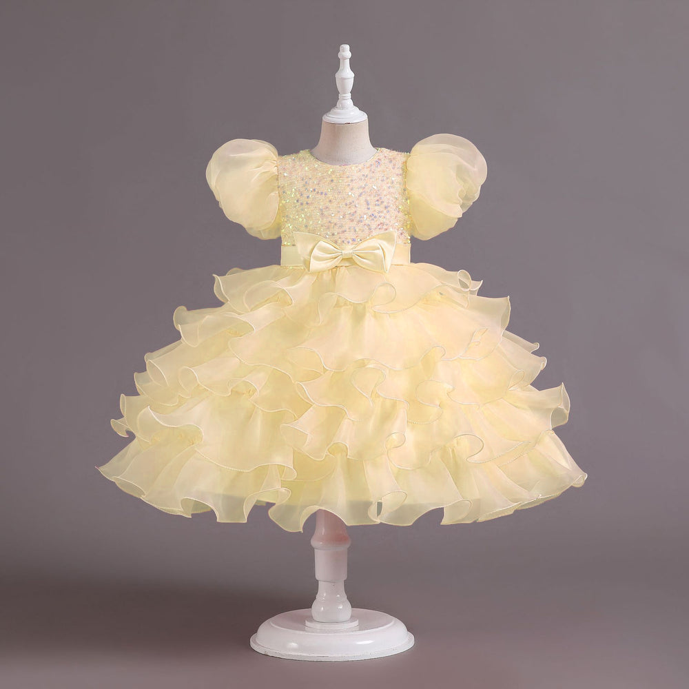 Ready-to-ship wholesale children's clothing: puff sleeve sequin mesh tutu princess dress, girls' christmas dress, kids' dress