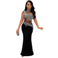 C7018 cross-border   independent station fashion women's hot diamond mesh sleeveless dress new