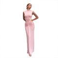 European and american style women's summer  new arrival: stand collar, sexy cutout waist, sleeveless, ruched bodycon mini dress - cross-border e-commerce