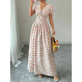 listing: new  women's original elegant lace-up v-neck puff sleeve printed dress