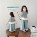 Girls' denim summer outfit set - new 101.3kg piece set, stylish sleeveless summer wide-leg pants with vest for kids