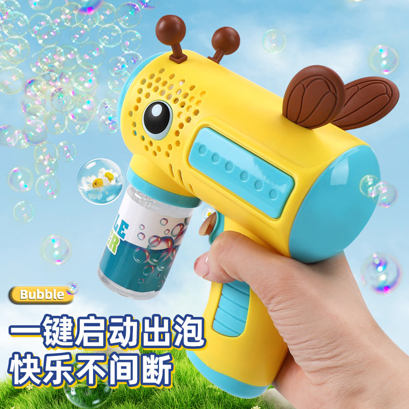 Kids' cartoon bee electric bubble gun - multi-hole bubble maker with lights - handheld bubble blower for outdoor fun