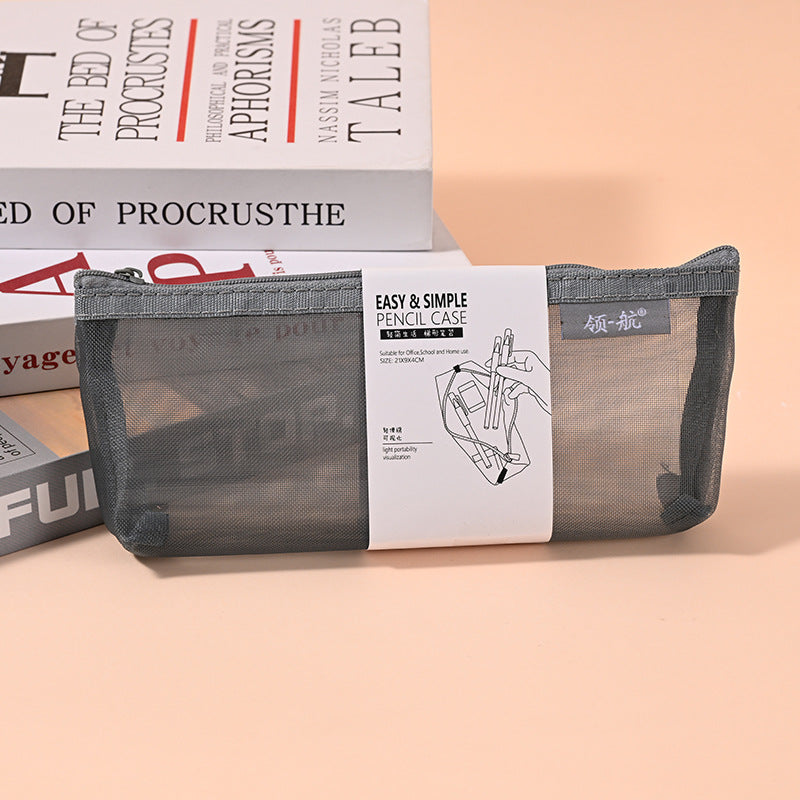 Factory direct sales three-dimensional large-capacity student pencil bag, simple transparent mesh stationery box, triangular universal stationery bag