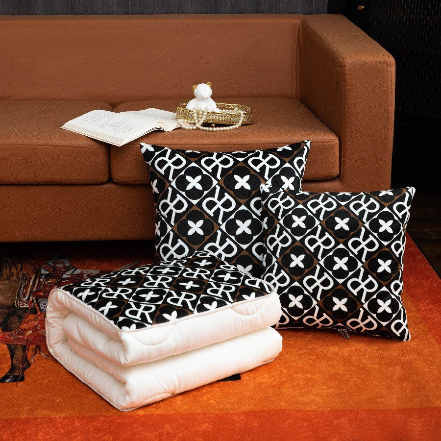 Multifunctional pillow quilt two-in-one scandinavian black and white checkerboard grids car cushion quilt office lunch break air-conditioning quilt