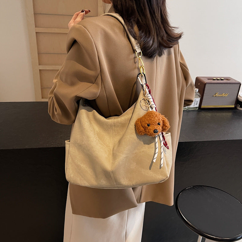 Grey textured large-capacity casual messenger bag 2025 new trendy fashion versatile simple style shoulder bag big bag