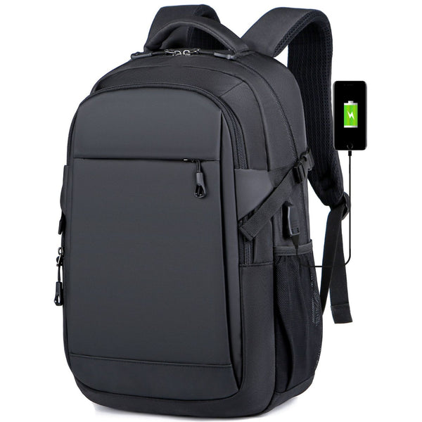 Spring new model, men's solid color Oxford cloth large-capacity bag, computer bag, business travel USB charging backpack.