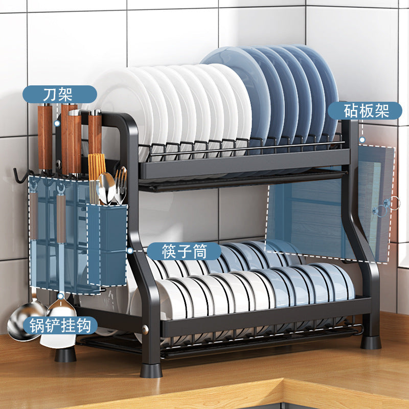 Storage Kitchen Dish Rack Household Dishware Dish Bowl Integrated Storage Rack Countertop Multifunctional Stainless Steel Drain Rack