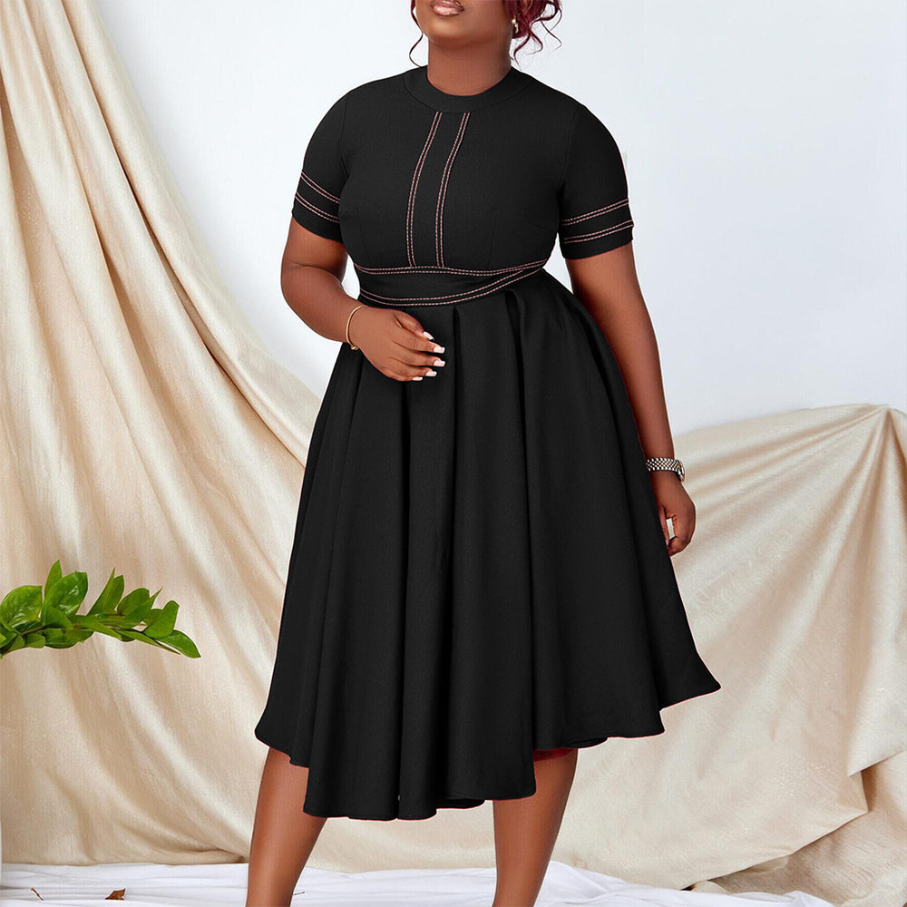 D385 african plus size women's clothing  summer new arrival elegant a-line maxi dress short sleeve export dress