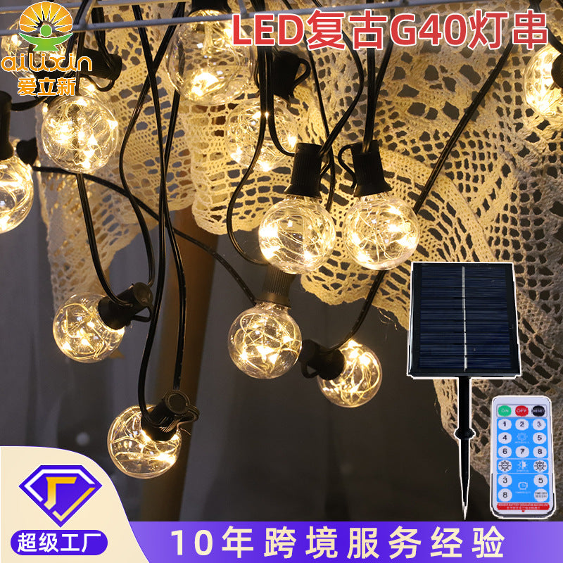 [Customized] G40 ball bubble solar belt remote control outdoor waterproof decorative lanterns garden garden decorative string lights