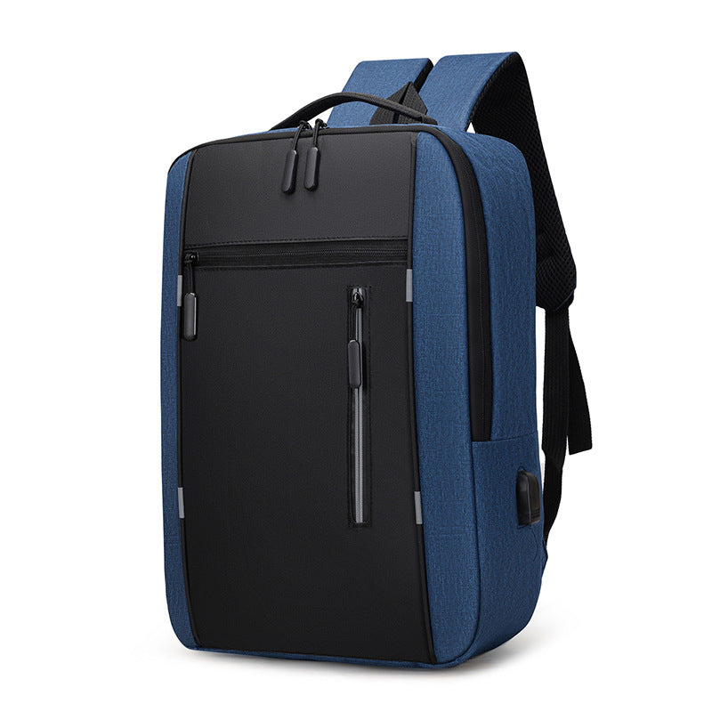 Simple backpack men's lightweight reflective strip large capacity multi-function USB schoolbag business commuter three-piece backpack